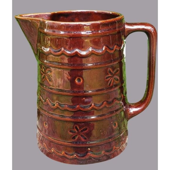 Vintage MARCREST Daisy & Dot Oven-Proof Stoneware Pitcher 8" Brown USA - Picture 2 of 5